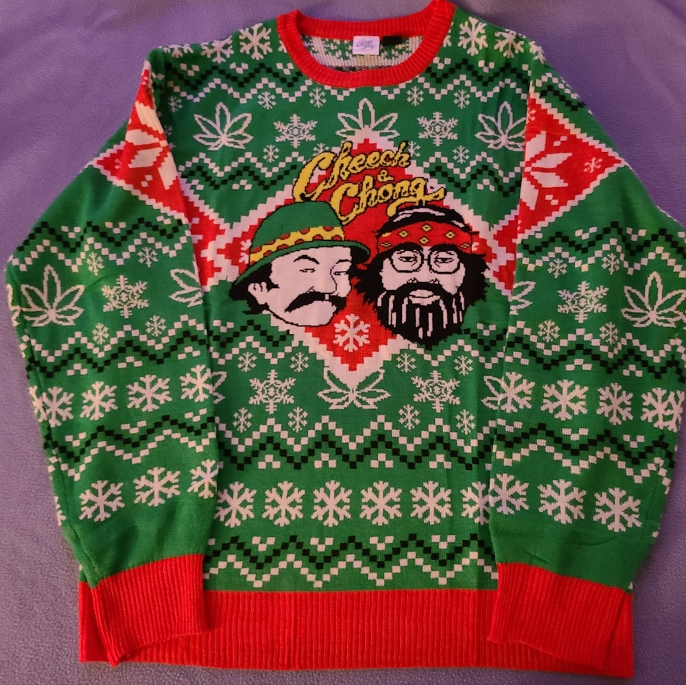 New Cheech & Chong Happy Holidaze Sweater ugly sweater